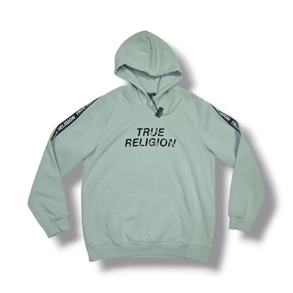 True Religion Logo Pullover Drawstring Mint Green Hoodie Men's 3XL Fits 2XL